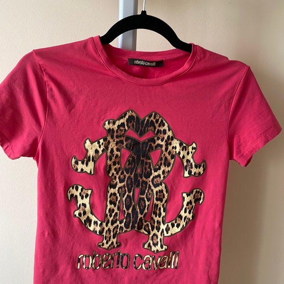 Roberto Cavalli red hot pink t shirt, size XS - Picture 3 of 7